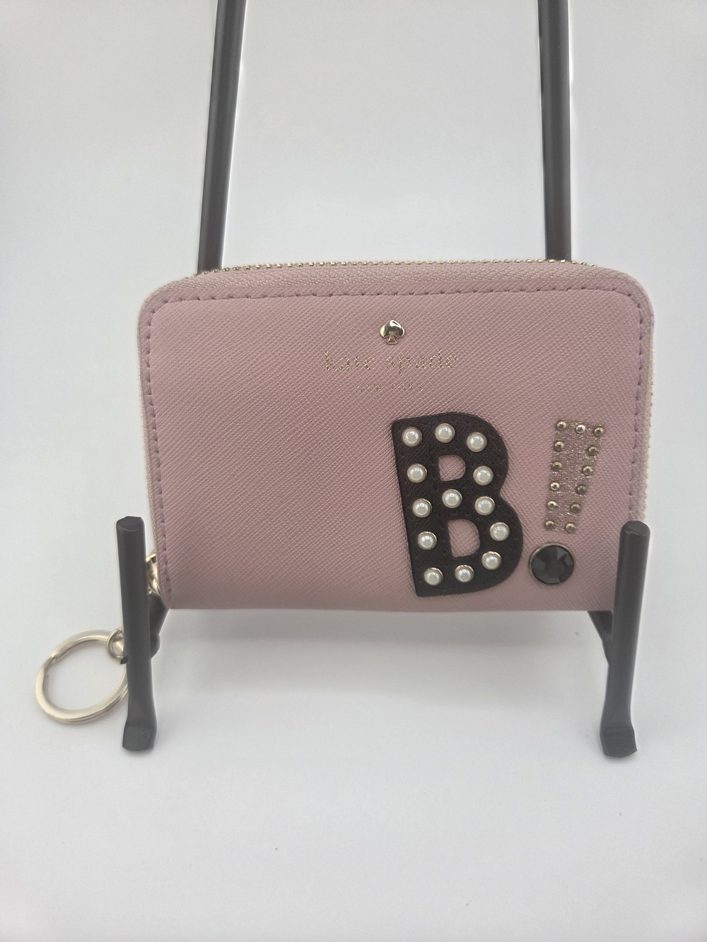 Kate Spade Harley Lane Cassidy Pink Pearl-Embellished Zip Wallet With Letter B